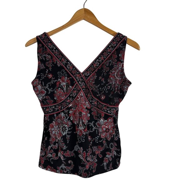 Tahari Womens 6 Black & Red Paisley Sleeveless babydoll Y2K Fairy Grunge Urban - Picture 1 of 9